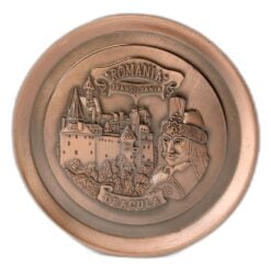 Magnet de frigider metalic rotund "Romania / Dracula" 7.5 cm