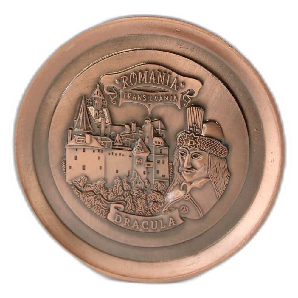 Magnet de frigider metalic rotund "Romania / Dracula" 7.5 cm Magnet de frigider metalic rotund "Romania / Dracula" 7.5 cm