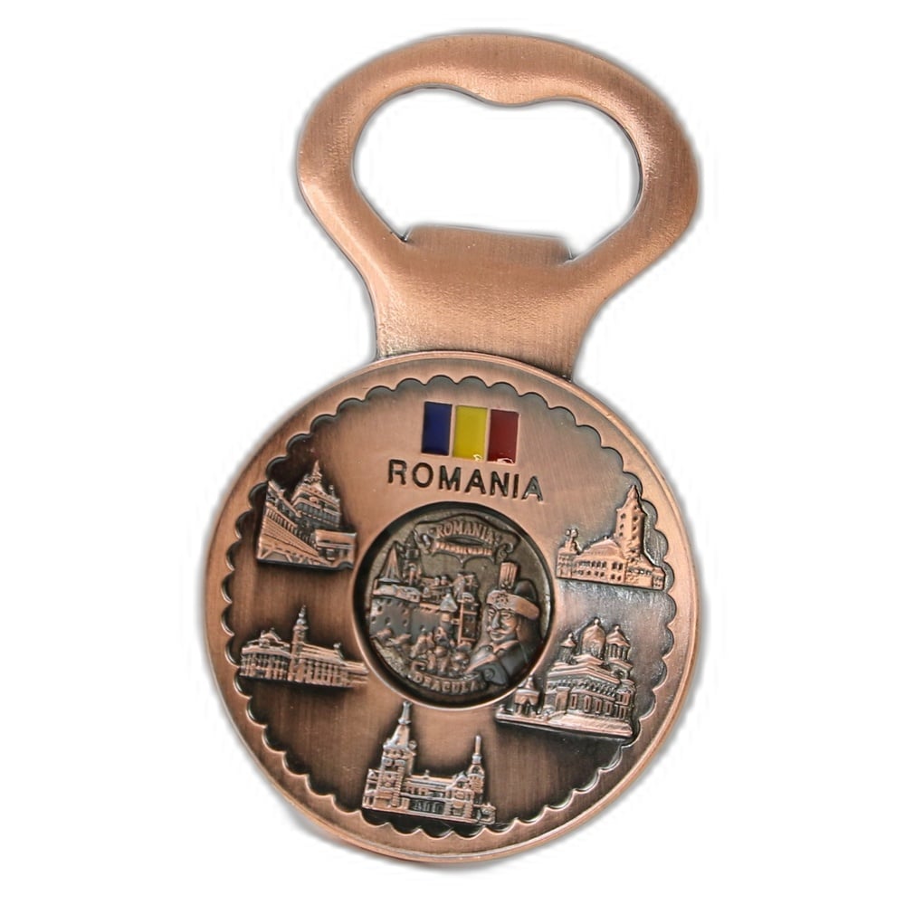 Desfacator sticle din metal cu magnet "Romania" 5.5 x 9 cm Castele Desfacator sticle din metal cu magnet "Romania" 5.5 x 9 cm Castele