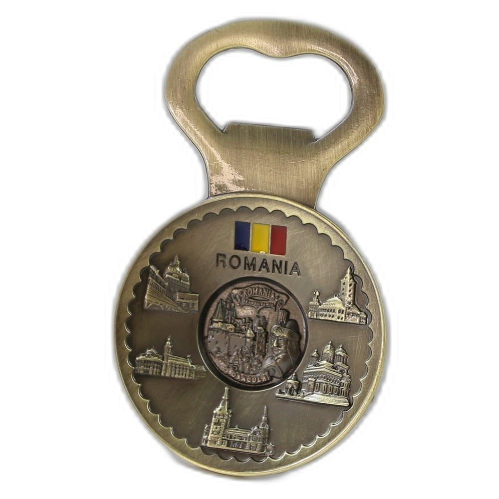 Desfacator sticle din metal cu magnet "Romania" 5.5 x 9 cm Castele Desfacator sticle din metal cu magnet "Romania" 5.5 x 9 cm Castele