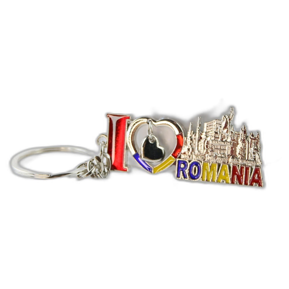 Breloc metalic "I love Romania" 3 x 12 cm Breloc metalic "I love Romania" 3 x 12 cm