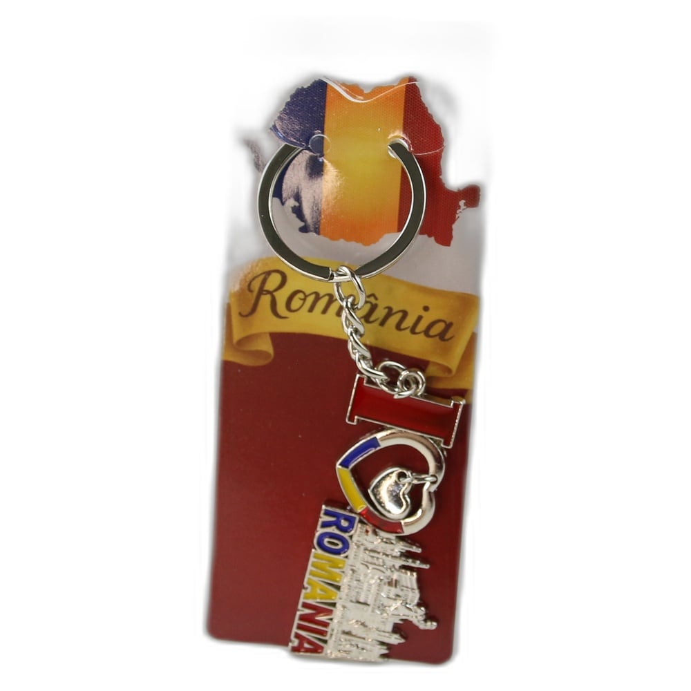 Breloc metalic "I love Romania" 3 x 12 cm Breloc metalic "I love Romania" 3 x 12 cm