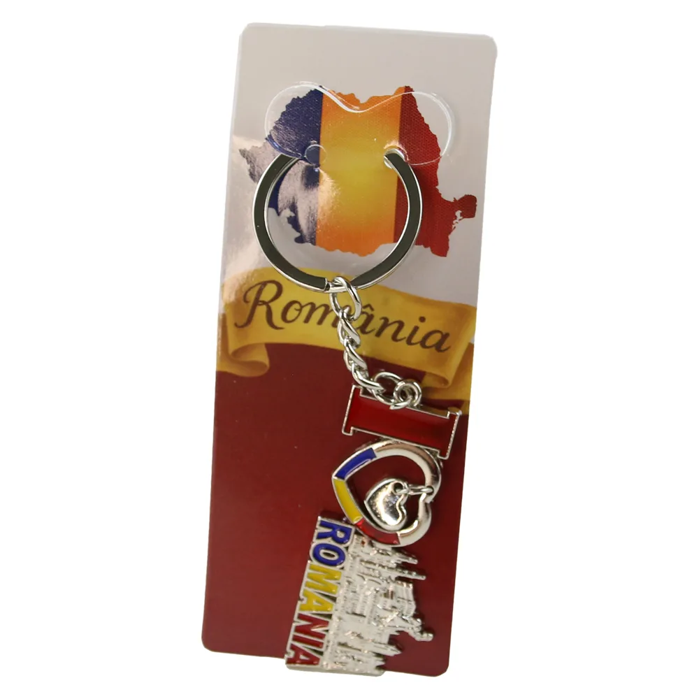 Breloc metalic "I love Romania" 3 x 12 cm