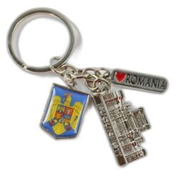 Breloc metalic "I love Romania" 2.5 x 12 cm Stema Romaniei