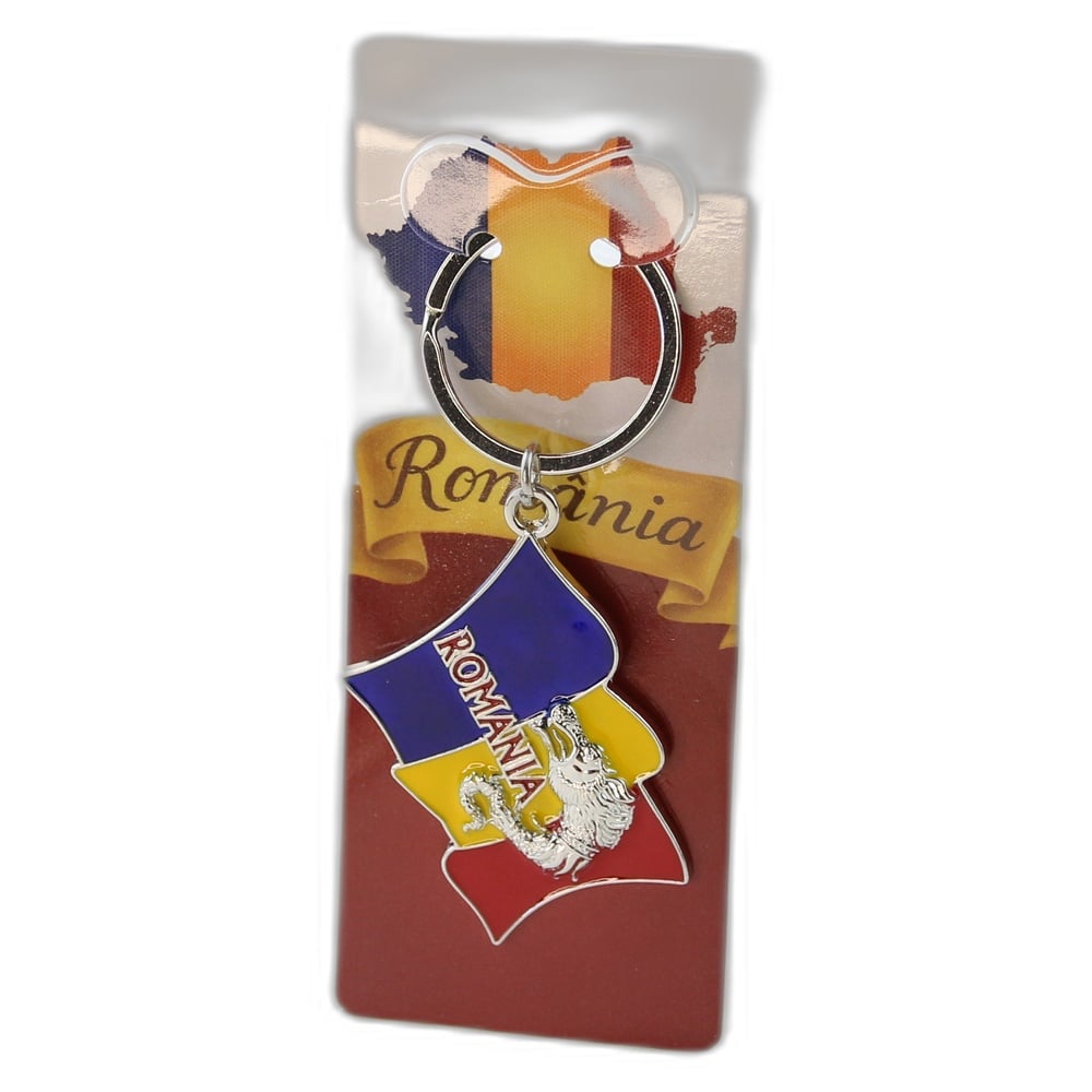 Breloc metalic "Romania" 3.5 x 8 cm Lupul Dacic tricolor Breloc metalic "Romania" 3.5 x 8 cm Lupul Dacic tricolor