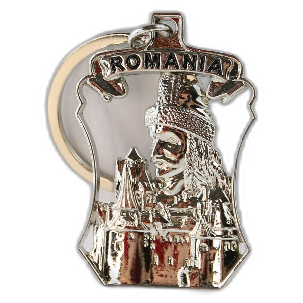 Breloc metalic "Romania" 3.5 x 9 cm Castelul Bran Breloc metalic "Romania" 3.5 x 9 cm Castelul Bran