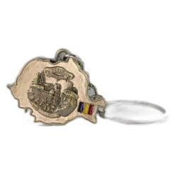 Breloc metalic "Romania" 4 x 9 cm Harta Romaniei