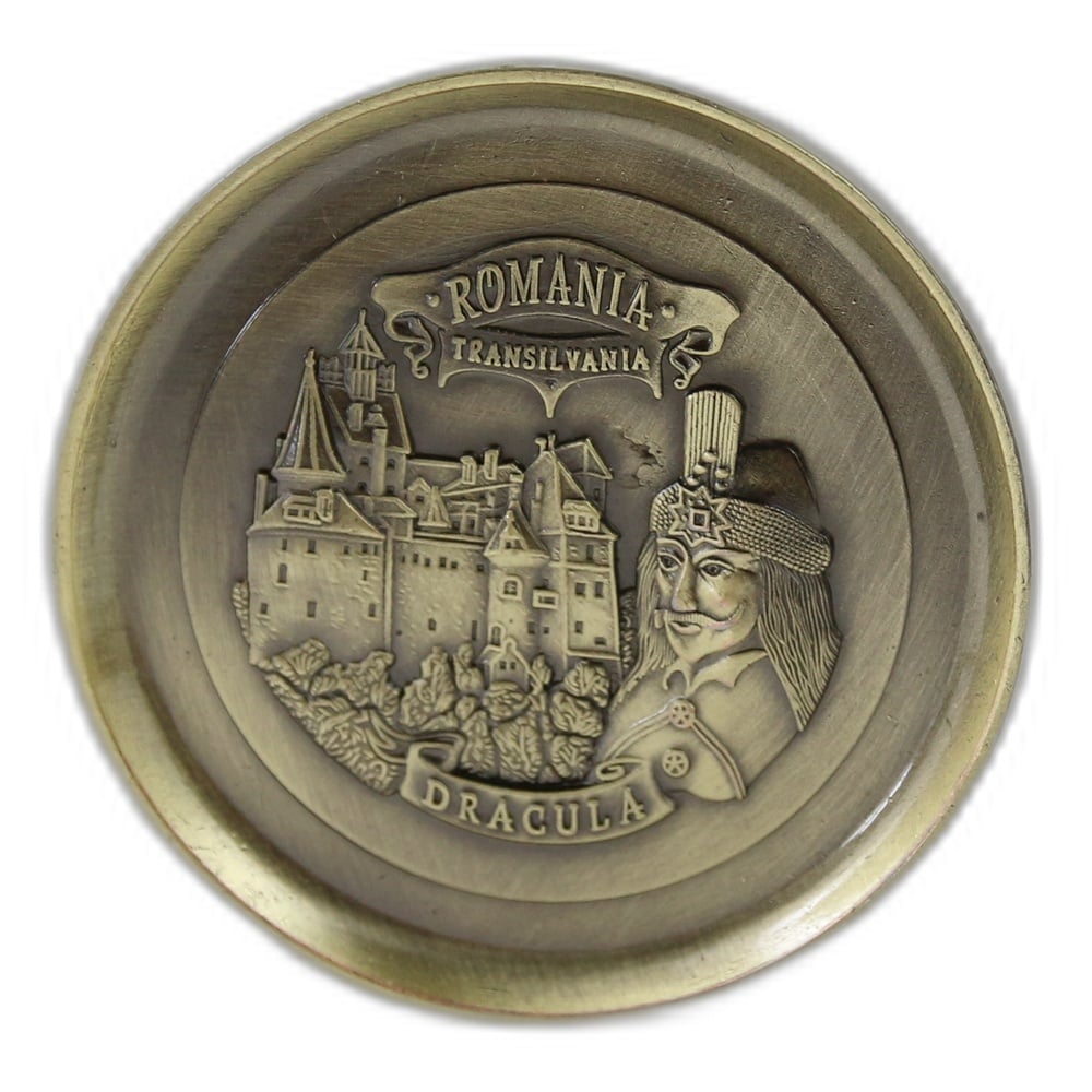 Magnet de frigider metalic rotund "Romania / Dracula" 6 cm Magnet de frigider metalic rotund "Romania / Dracula" 6 cm