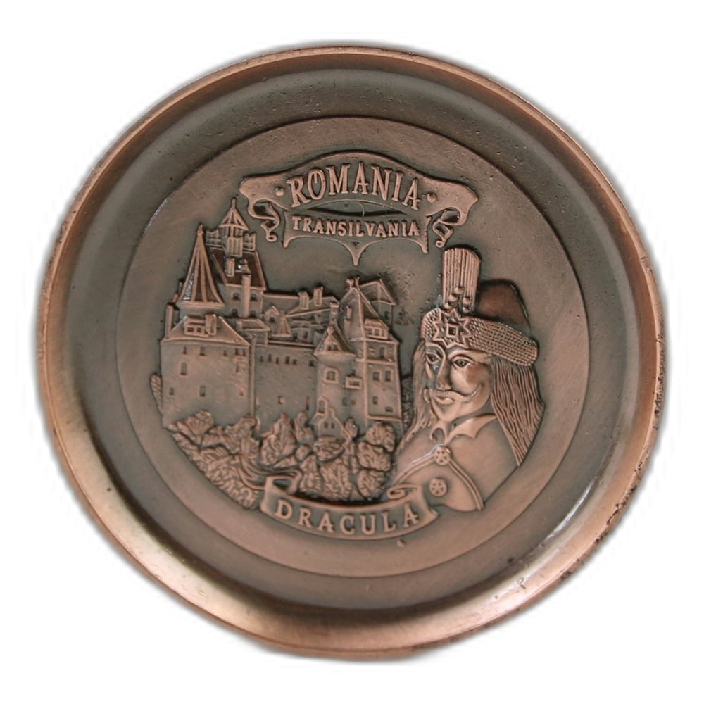 Magnet de frigider metalic rotund "Romania / Dracula" 6 cm Magnet de frigider metalic rotund "Romania / Dracula" 6 cm