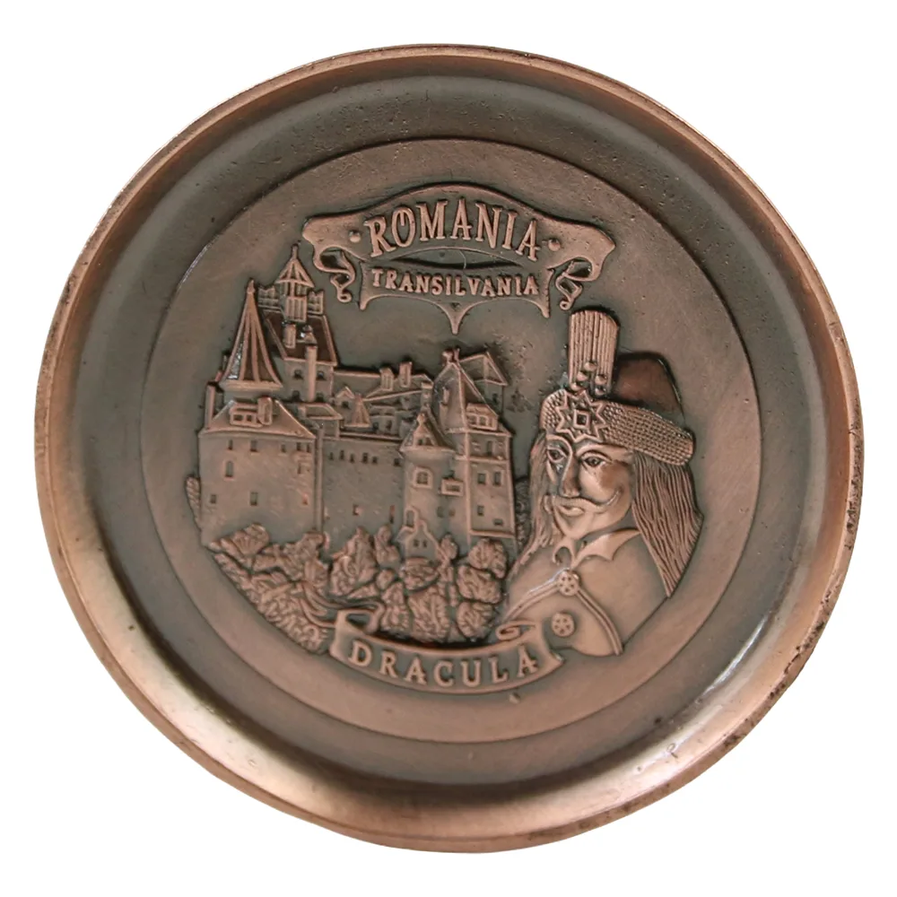 Magnet de frigider metalic rotund "Romania / Dracula" 6 cm