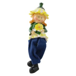 Figurina decorativa din rasina cu picioare mobile 18 cm fata/baiat cu floare