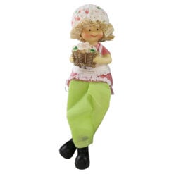 Figurina decorativa din rasina cu picioare mobile 16 cm fata/baiat cu flori