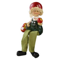 Figurina decorativa din rasina cu picioare mobile 16 cm fata/baiat cu mar