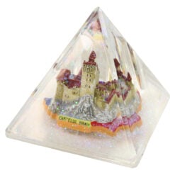 Suport pentru creioane piramida "Castelul Bran" 7.5 x 7.5 cm cu sclipici