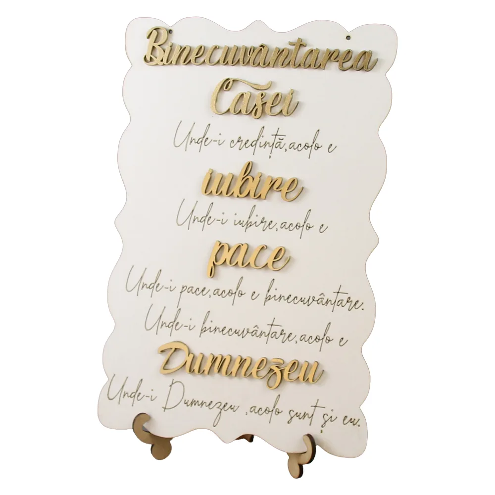 Tablou decorativ din placaj "Binecuvantarea Casei..." 18.5 x 28 cm cu suport