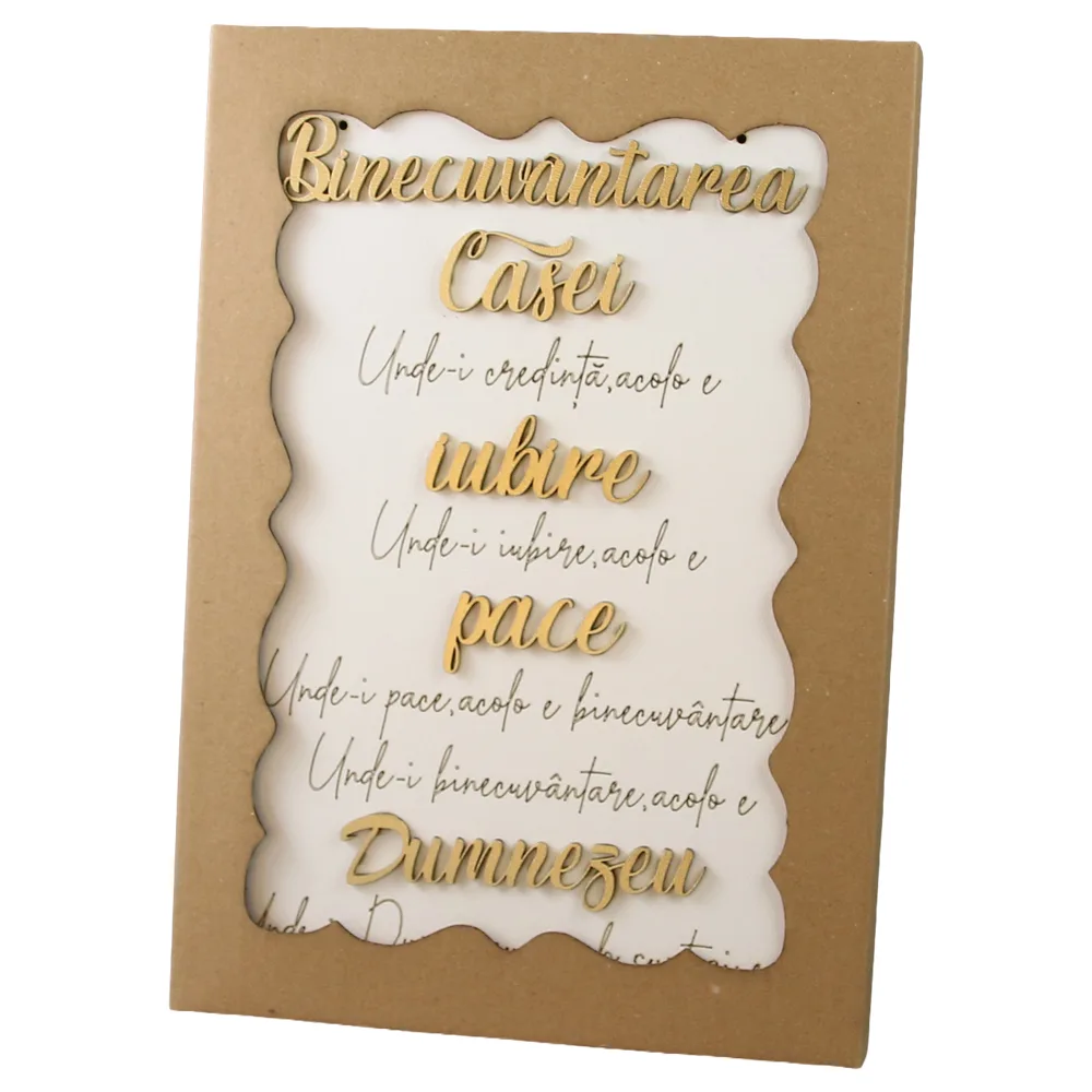 Tablou decorativ din placaj "Binecuvantarea Casei..." 18.5 x 28 cm cu suport