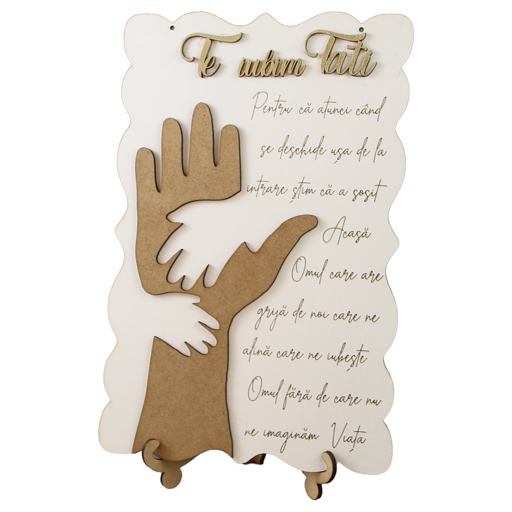Tablou decorativ din placaj "Te iubim Tati..." 18.5 x 28 cm cu suport Tablou decorativ din placaj "Te iubim Tati..." 18.5 x 28 cm cu suport