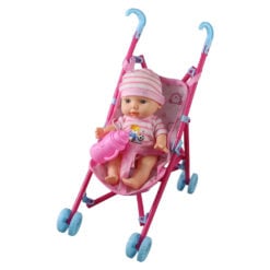 Papusa mini cu carucior si biberon 18 cm