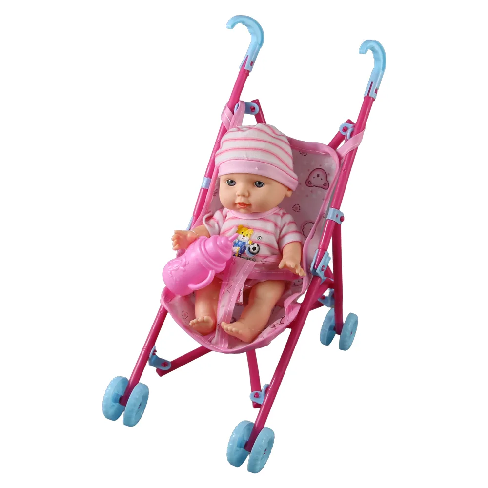 Papusa mini cu carucior si biberon 18 cm