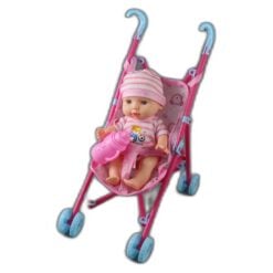 Papusa mini cu carucior si biberon 18 cm