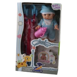 Papusa mini cu carucior si biberon 18 cm