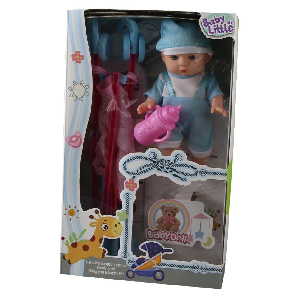 Papusa mini cu carucior si biberon 18 cm