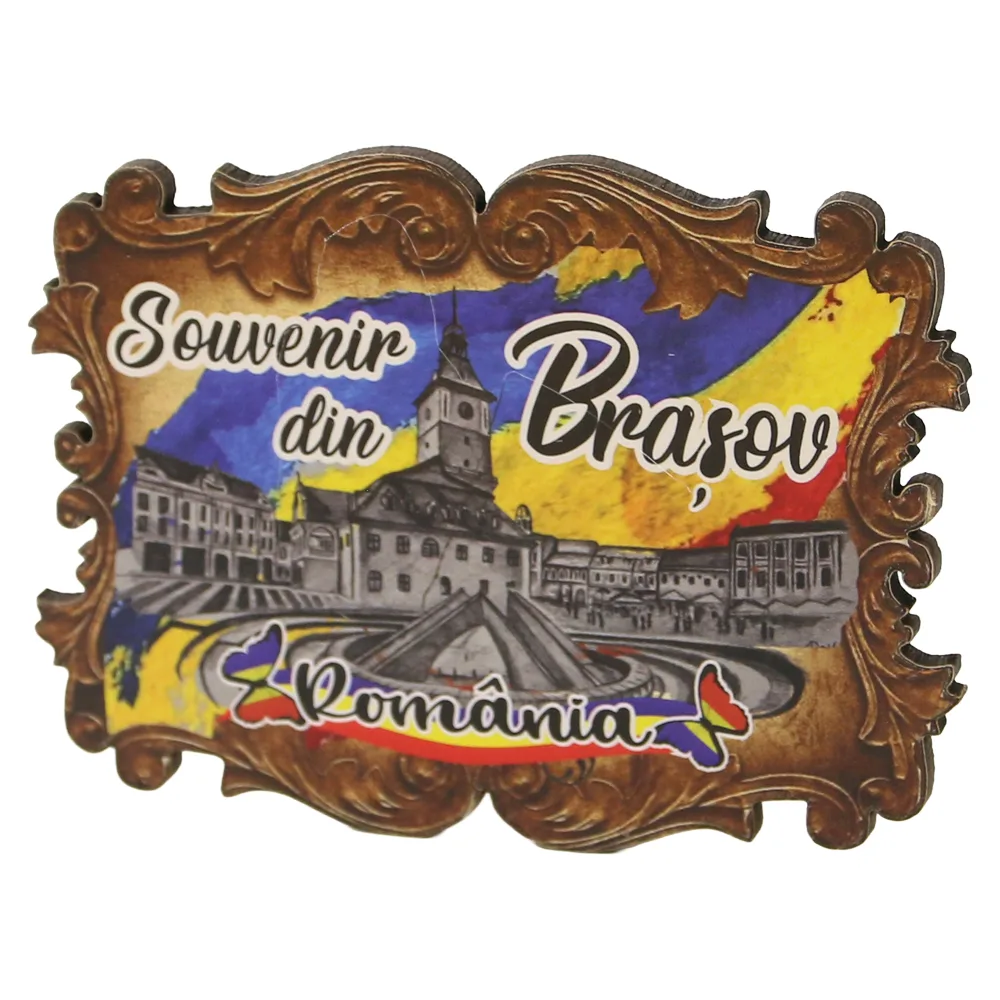 Magnet de frigider din placaj Romania 8 x 6 cm Souvenir din Brasov Magnet de frigider din placaj Romania 8 x 6 cm Souvenir din Brasov