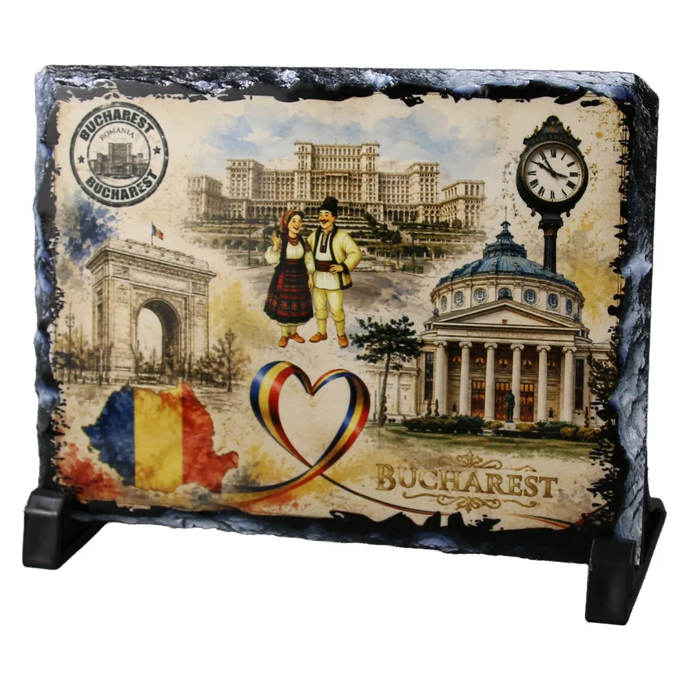 Placa din ardezie vintage Bucharest 19 x 14 cm Placa din ardezie vintage Bucharest 19 x 14 cm