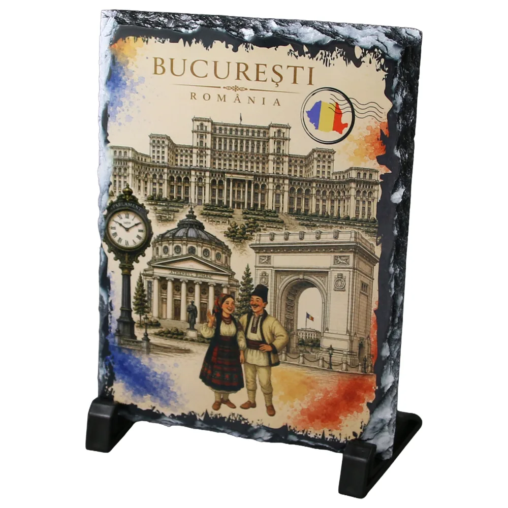 Placa din ardezie vintage Bucuresti 14 x 19 cm Placa din ardezie vintage Bucuresti 14 x 19 cm