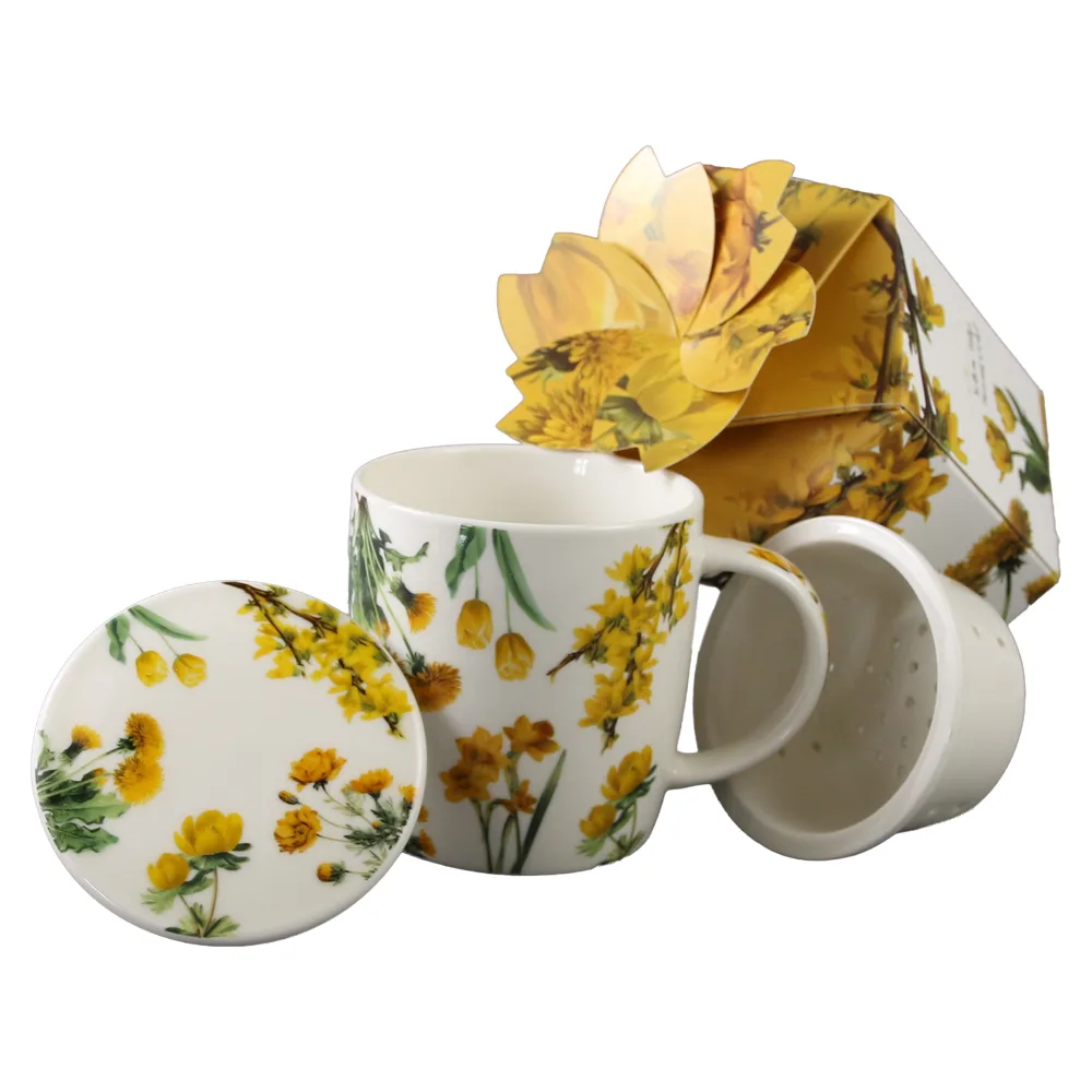Cana portelan cu infuzor si capac "Yellow Flowers" 400 ml Cana portelan cu infuzor si capac "Yellow Flowers" 400 ml