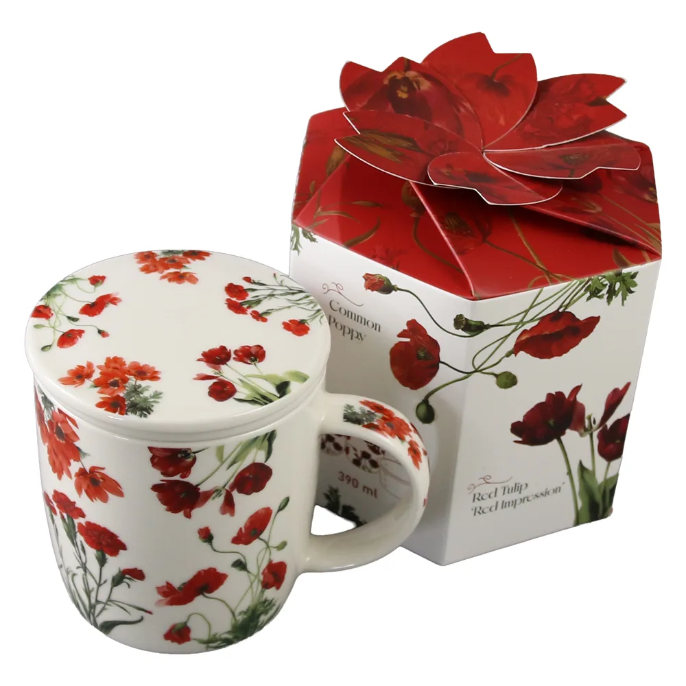 Cana portelan cu infuzor si capac "Red Flowers" 400 ml