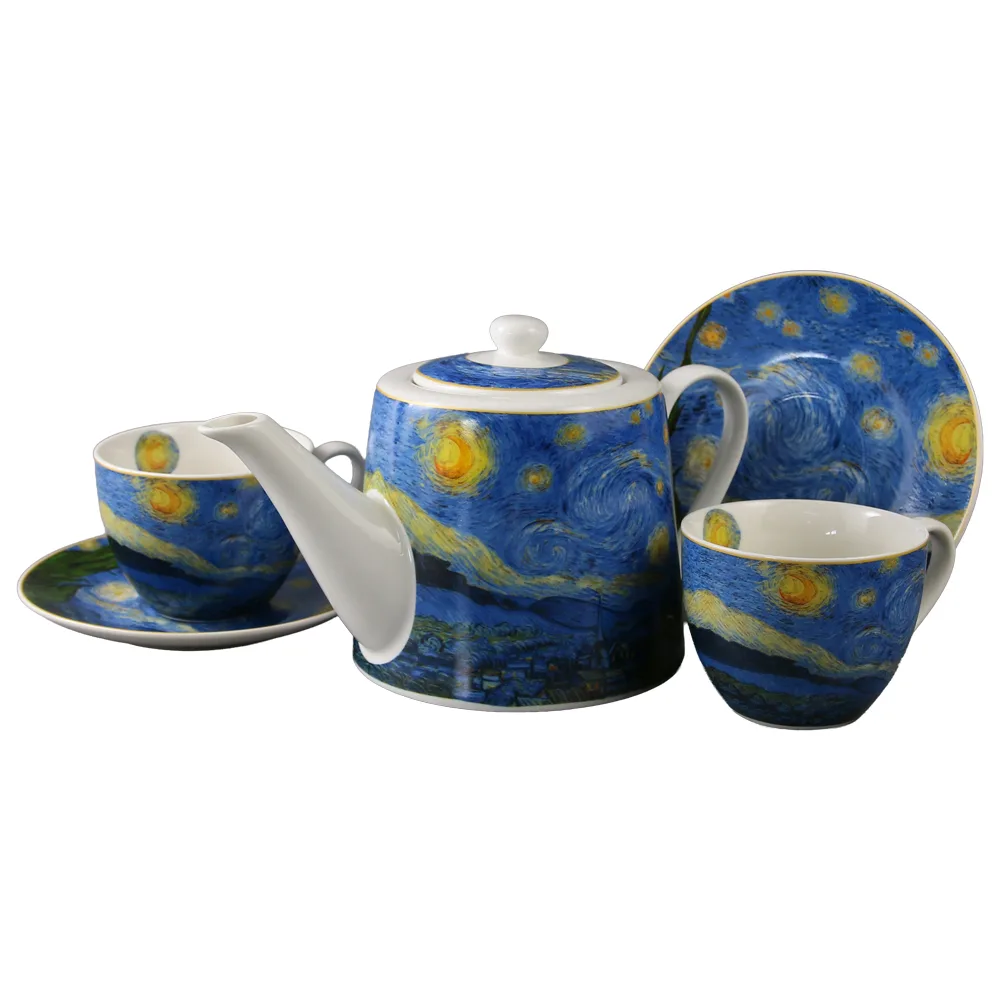 Set ceainic cu infuzor si 2 cesti cu farfurioare "Starry Night" de V. van Gogh. 270 / 900 ml