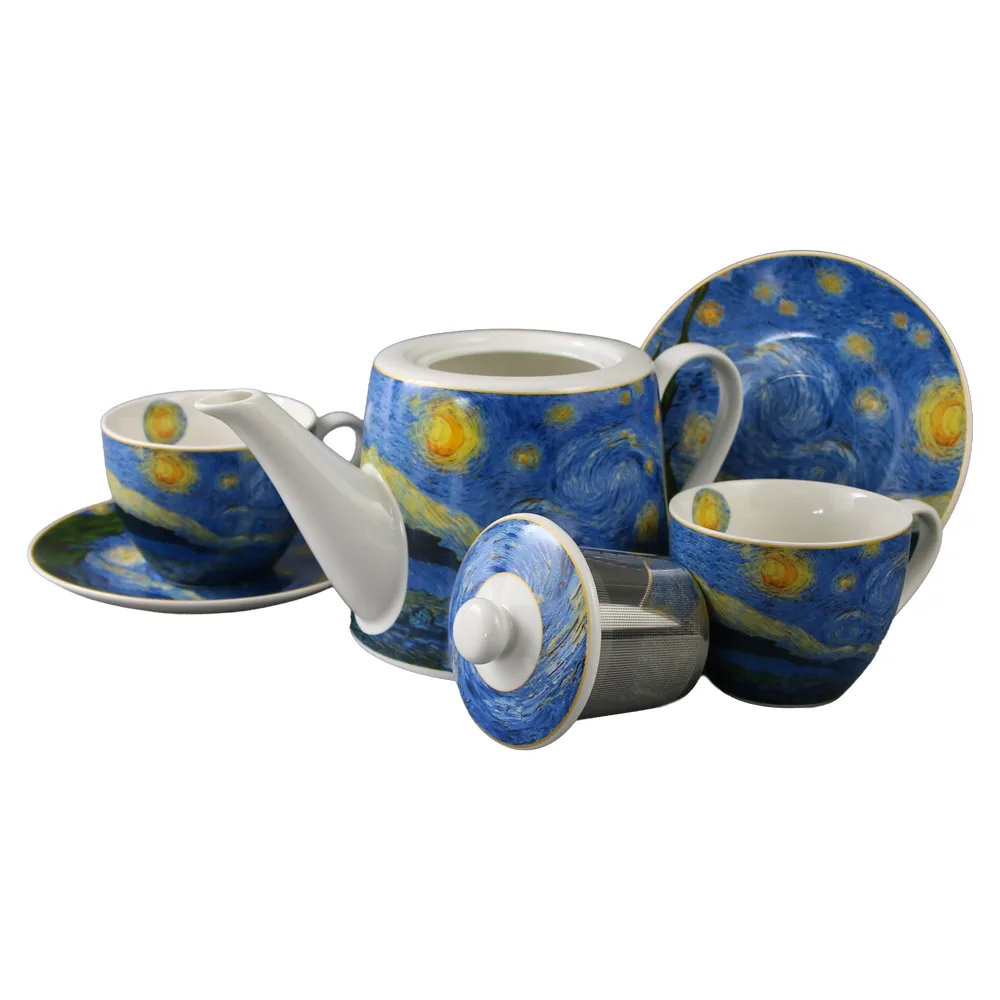 Set ceainic cu infuzor si 2 cesti cu farfurioare "Starry Night" de V. van Gogh. 270 / 900 ml