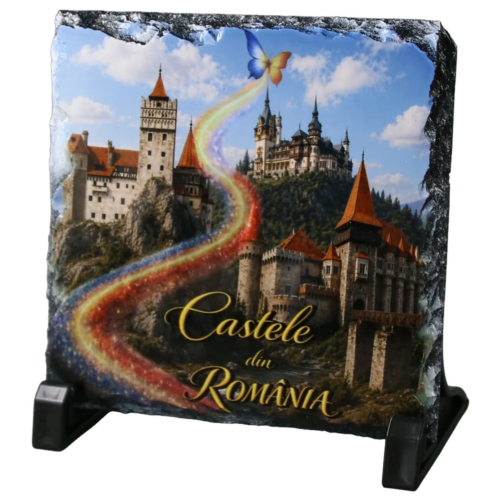 Placa din ardezie Castele din Romania 14 x 14 cm Placa din ardezie Castele din Romania 14 x 14 cm