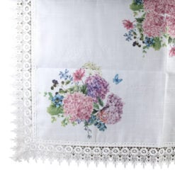 Fata de masa din poliester cu dantela si motive florale 85 x 85 cm