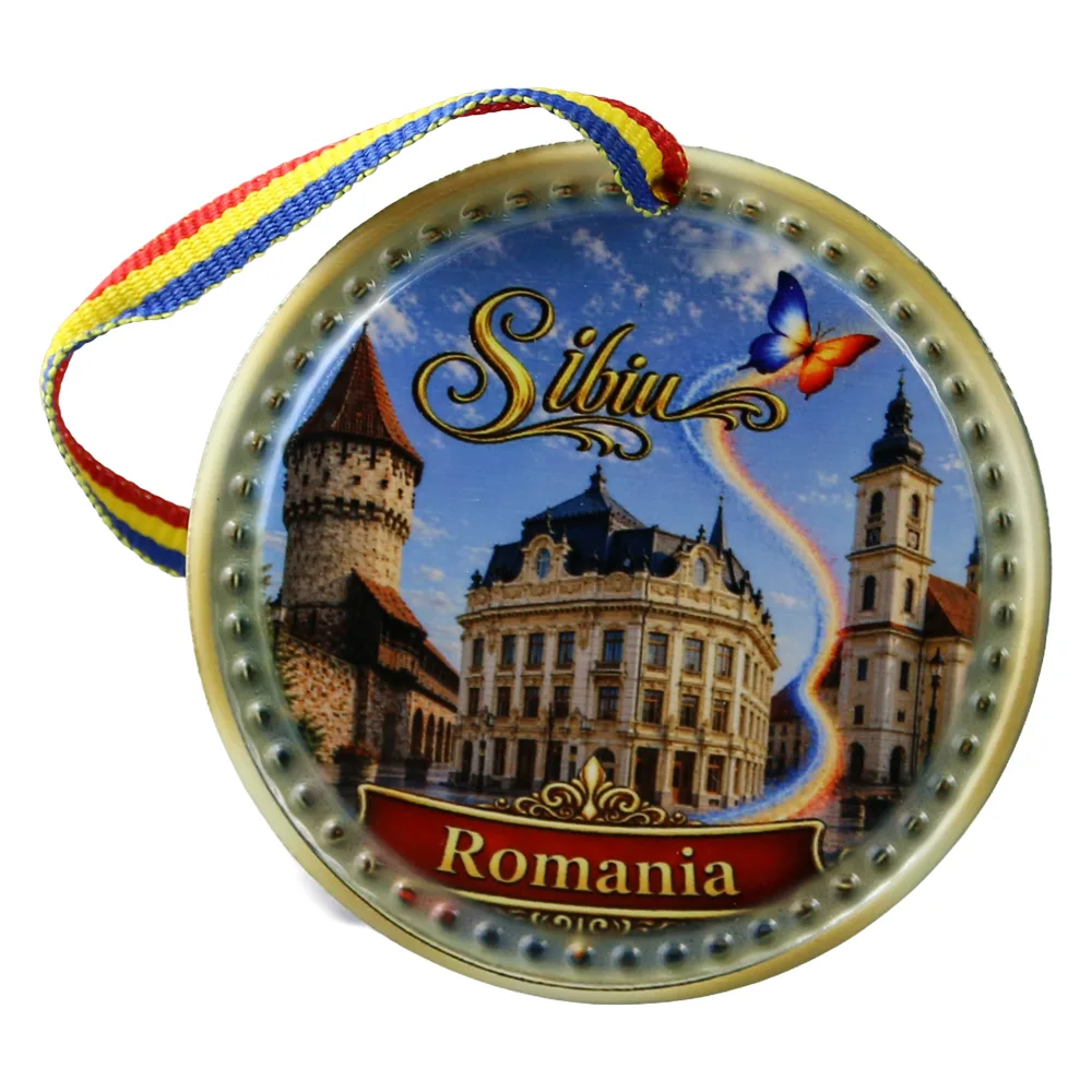 Magnet de frigider rotund din ceramica Sibiu 6.5 cm Magnet de frigider rotund din ceramica Sibiu 6.5 cm
