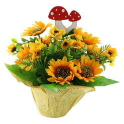 Aranjament floral cu floarea soarelui in ghiveci din plastic 28 cm