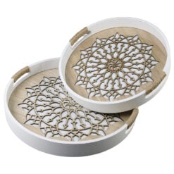 Set 2 tavi rotunde din lemn si sticla 35/30 x 4.5 cm