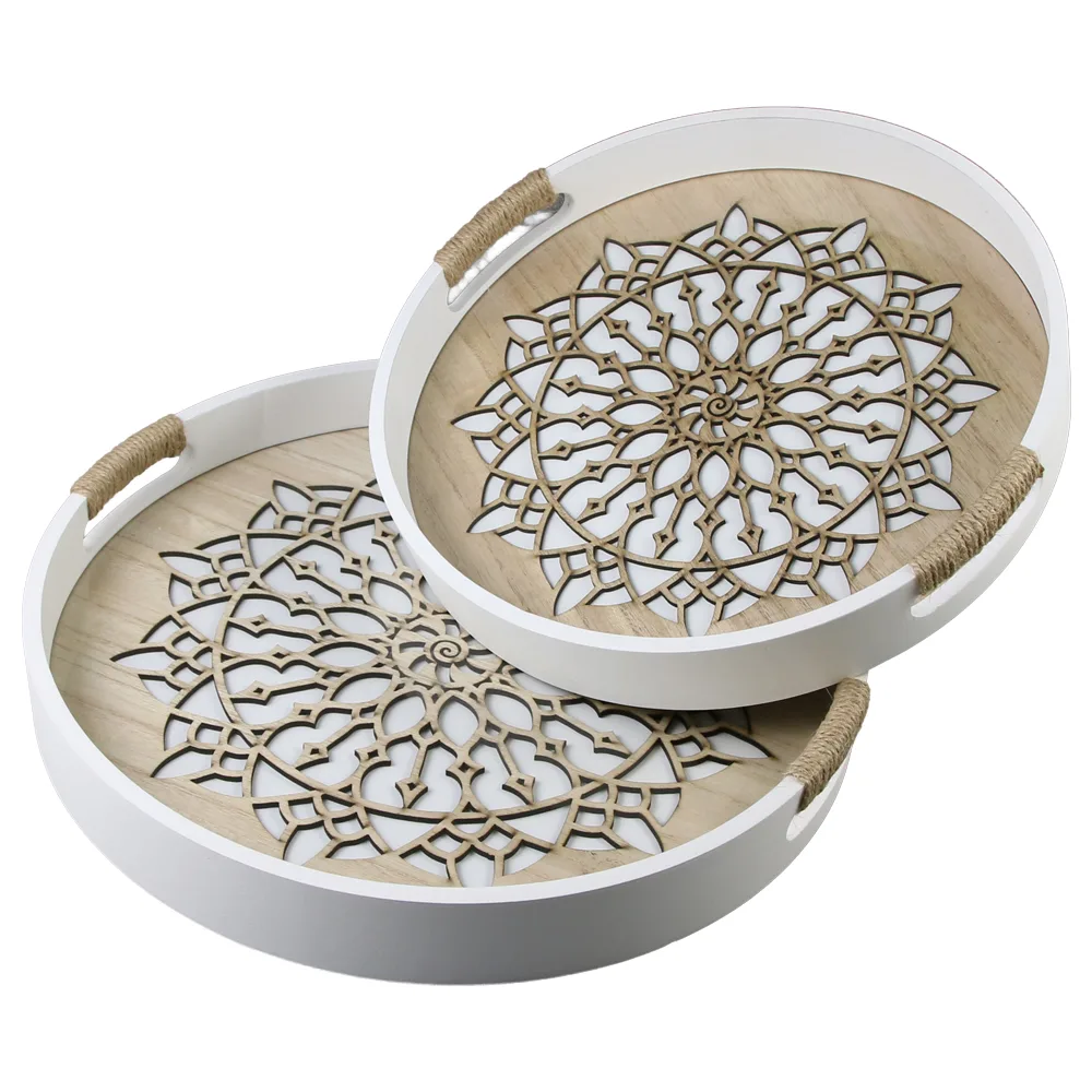 Set 2 tavi rotunde din lemn si sticla 35/30 x 4.5 cm
