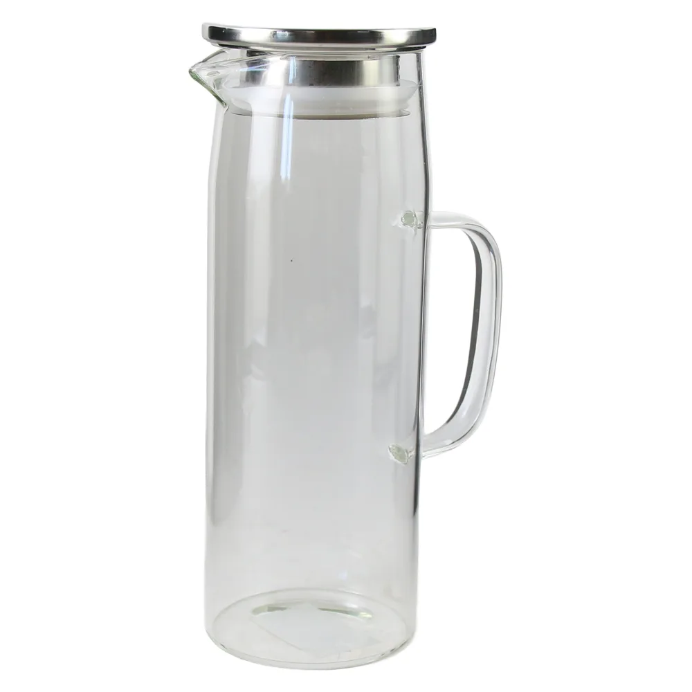 Carafa din sticla cu capac din inox si maner 1200 ml