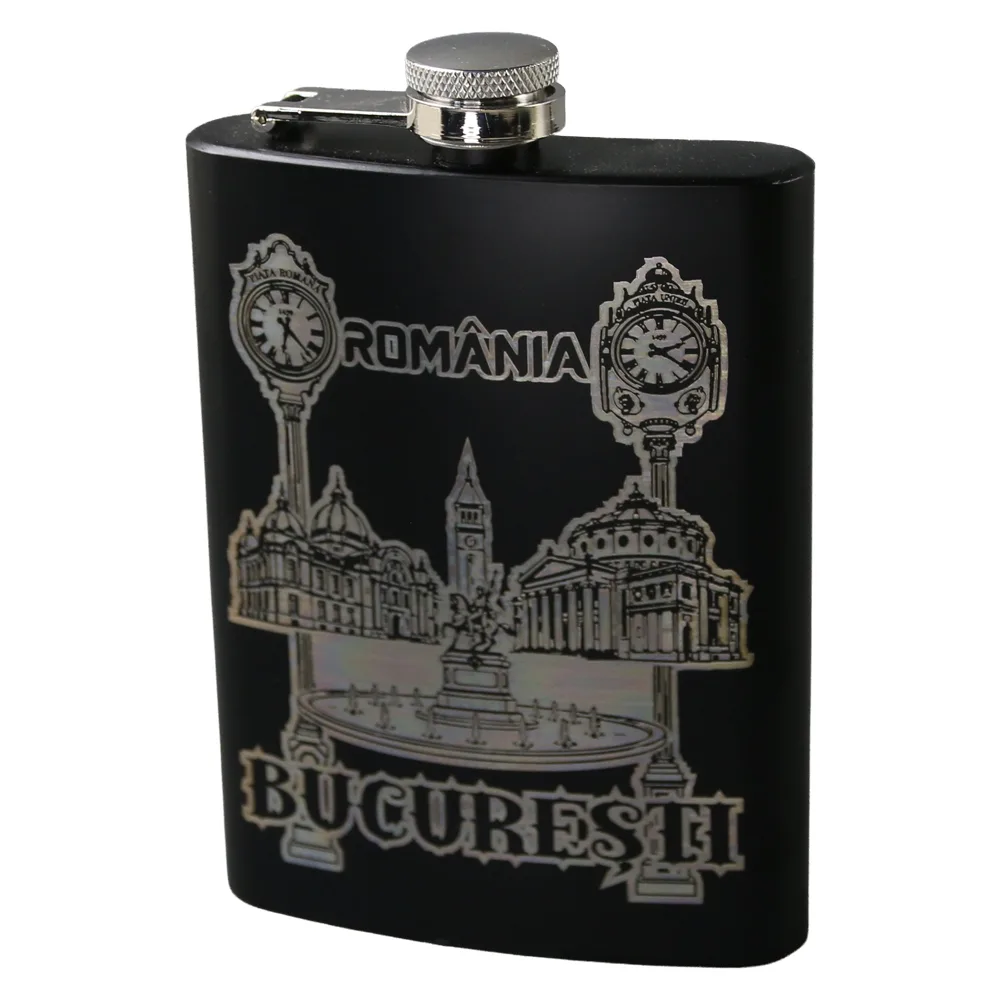Plosca metalica gravata Bucuresti 220 ml Plosca metalica gravata Bucuresti 220 ml