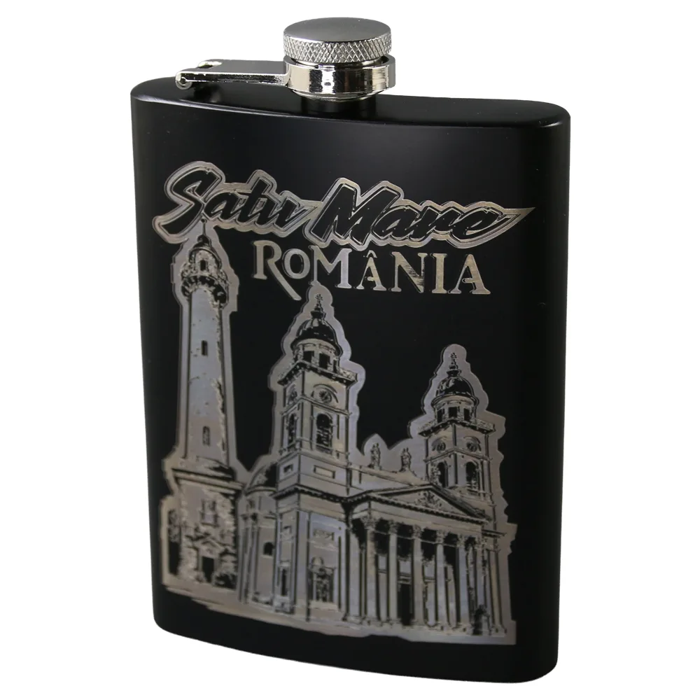 Plosca metalica gravata Satu Mare 220 ml