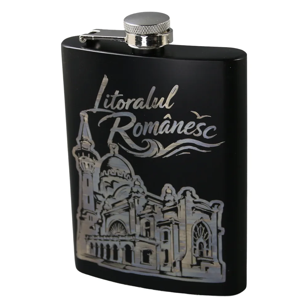 Plosca metalica gravata Litoralul Romanesc 220 ml Plosca metalica gravata Litoralul Romanesc 220 ml