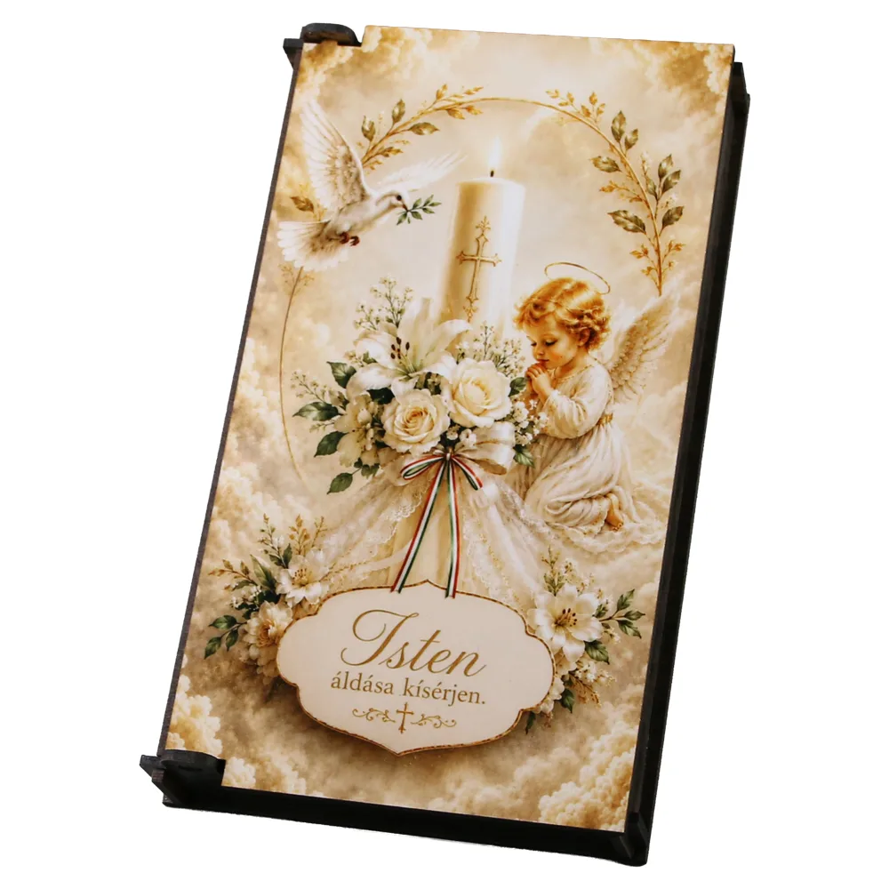 Caseta cadou din lemn pentru bani "Isten aldasa kiserjen" 10 x 17.5 cm Caseta cadou din lemn pentru bani "Isten aldasa kiserjen" 10 x 17.5 cm