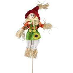 Decor de toamna sperietoare din paie si textil 27/42 cm