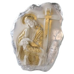 Placheta din ipsos Isus cu miel si cruce 22 x 29 cm