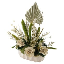 Aranjament floral cu plante uscate in ghiveci din piatra 30 x 35 cm