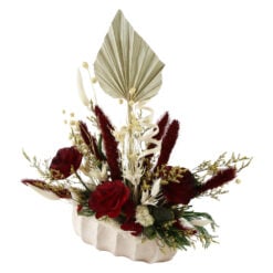 Aranjament floral cu plante uscate in ghiveci din piatra 30 x 35 cm