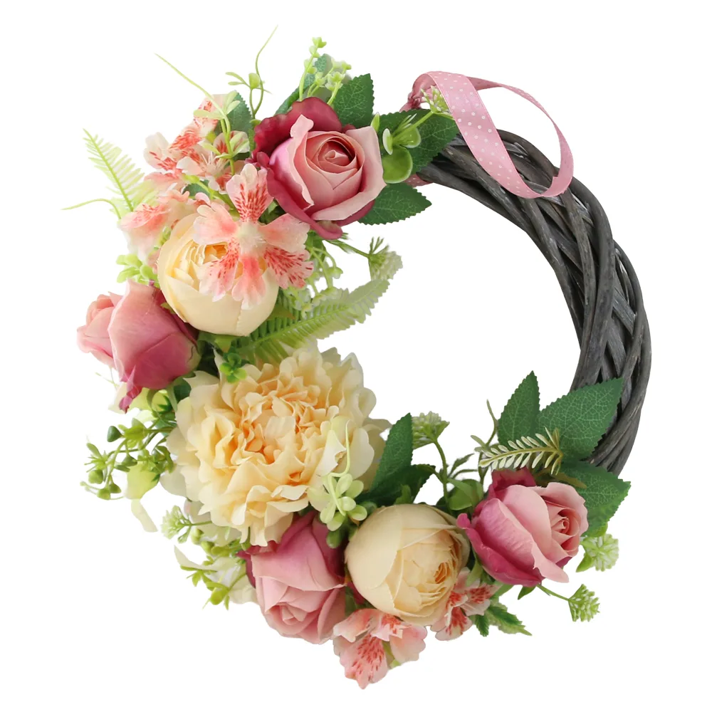 Coronita pentru usa din rachita cu flori artificiale 33 cm