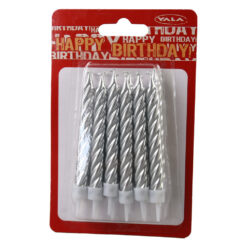 Set 12 lumanari spiralate argintii pentru tort 9 cm